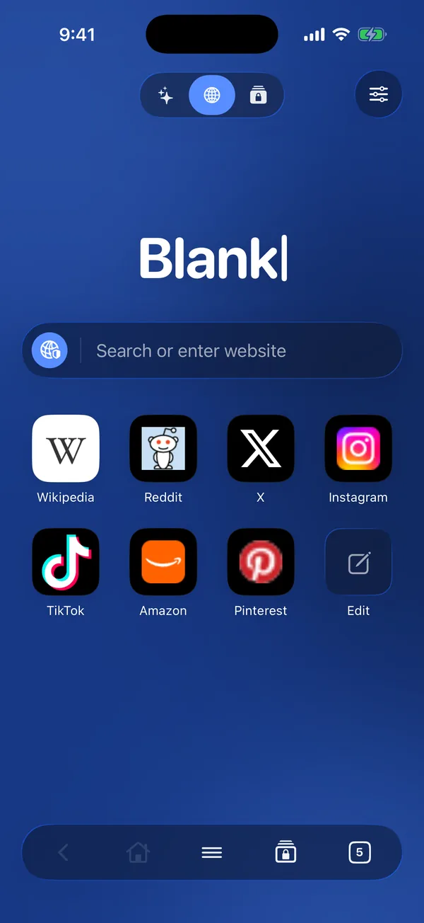 The Blank start page